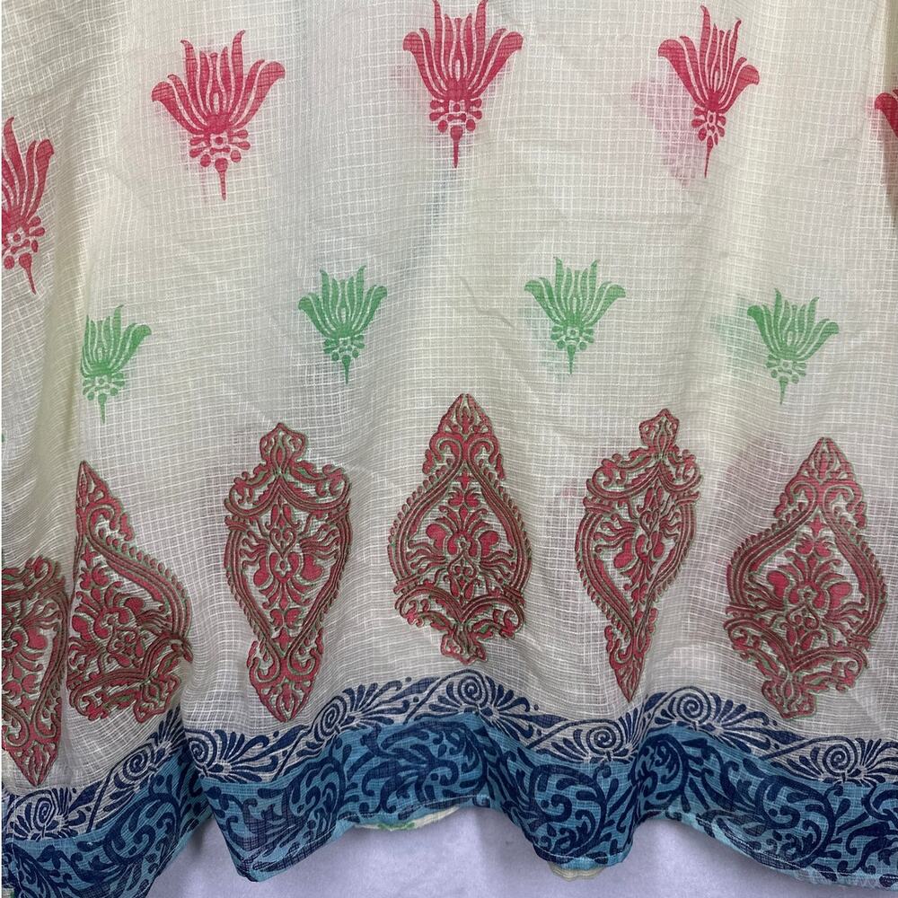 Rara Avis by Iris Apfel Printed Kurta Tunic Top Blouse Semi Sheer Tassels Sz 16 - Picture 10 of 14